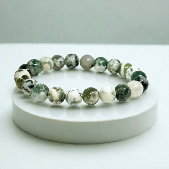 Green Tree Agate Gemstone Bracelet 8MM | Handmade Crystal Healing Jewelry - Picture 1 of 10